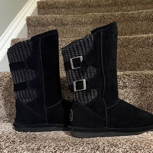 BearPaw Black Knit Buckle Boots